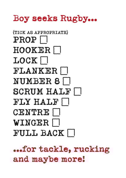 Valentines Rugby card created by IR Design