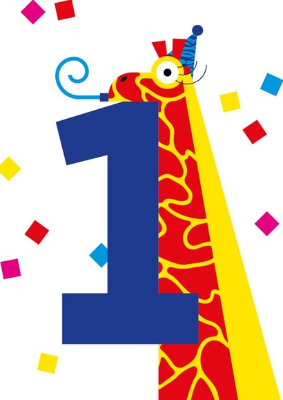 Happy 1st birthday giraffe kids card created by Alphablots