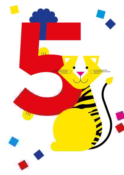 Happy 5th birthday fun tiger children's age card created by Alphablots