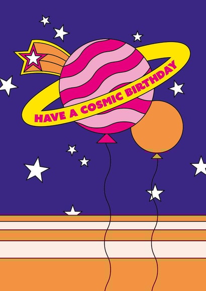 Have a cosmic birthday retro space card created by Alphablots