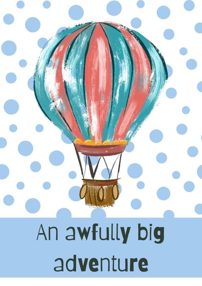 'An awfully big adventure' leaving card created by Literary Library
