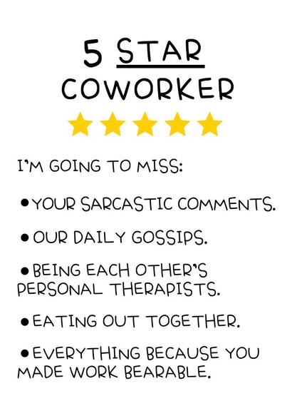5 Star Coworker leaving card 1001 created by Hint of Sarcasm