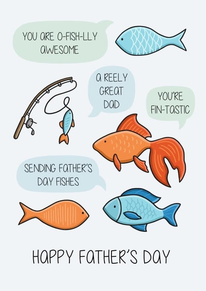 Funny Dad Jokes Fathers Day Card - Fish - Puns - You Are O-fish-lly Awesome created by Creaternet