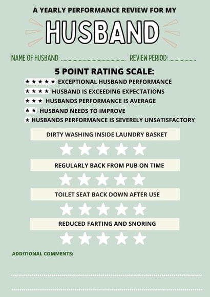 husband yearly review card created by original fox designs