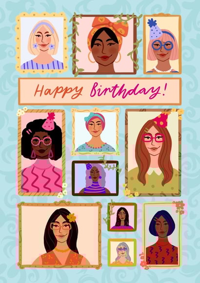 Happy Birthday Colourful Portrait Wall Feminist Women Diverse created by Flourish Paperworks