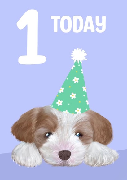 Baby first puppy birthday card created by Sarah Stephenson