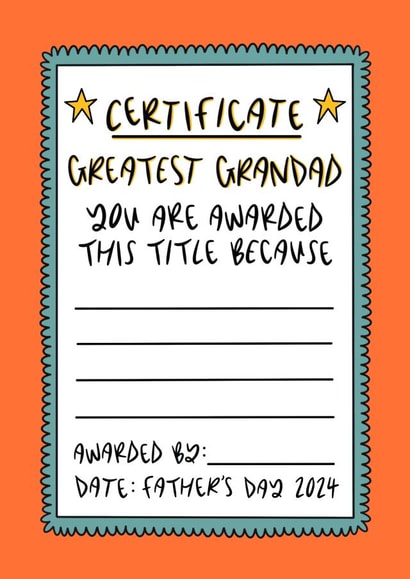 Greatest Grandad Certificate Card - Sentimental Fill In Father’s Day 2024 Card created by Muses & May 