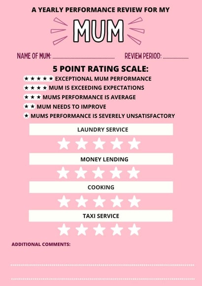Yearly performance review mum card created by original fox designs