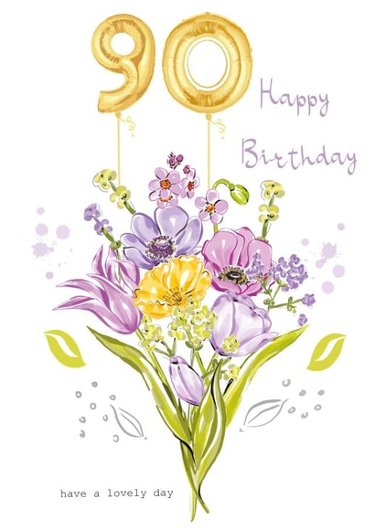 90 Floral bouquet with number balloons birthday card created by SABIVO Design by Sabina