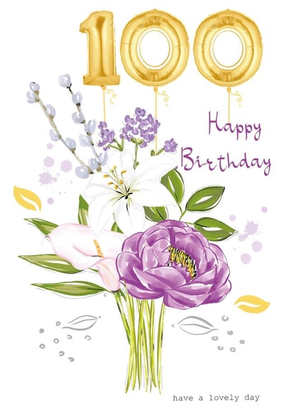 100 Floral bouquet with number balloons birthday card created by SABIVO Design by Sabina