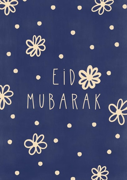 Eid Mubarak | Flowers Blue Card created by BYBAMBY