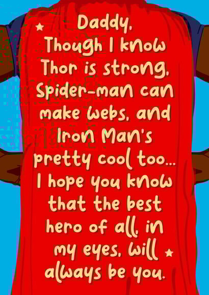 Dad my hero black Father’s Day and birthday card created by The Girl Next Draw Cards