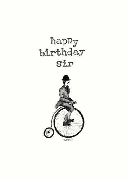 'Happy Birthday Sir' Penny Farthing birthday card for men created by Helen Leslie Illustrator