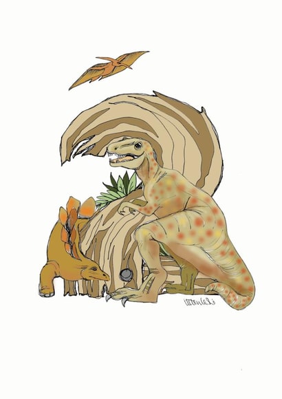 Second birthday number 2 Dinosaur card created by Helen Leslie Illustrator