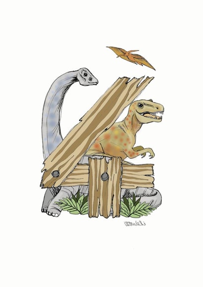 Happy 4th Birthday Dinosaur card created by Helen Leslie Illustrator