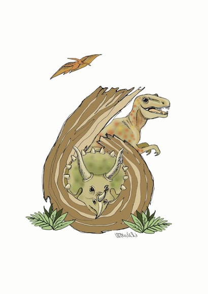 Happy 6th Birthday Dinosaur card created by Helen Leslie Illustrator