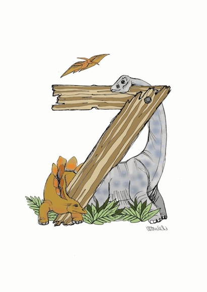 Happy 7th Birthday Dinosaur card created by Helen Leslie Illustrator