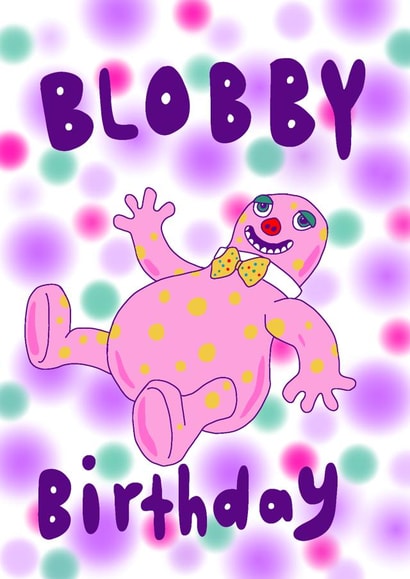 Mr Blobby birthday card created by UFO Catcher