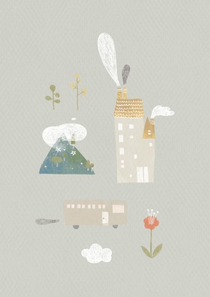 mountains and houses greeting card created by After Providence 