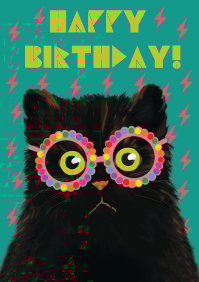 Black Cat Wearing Glasses Happy Birthday Card created by @ChildstarSamantha