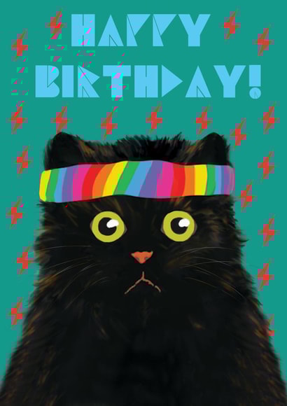 Black Cat with Rainbow Sweatband Birthday Card created by @ChildstarSamantha