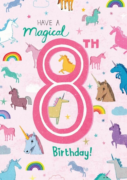 Magical 8th birthday unicorns design created by Pencilface