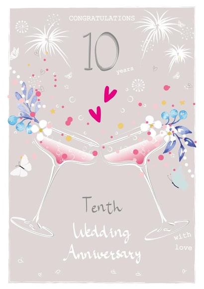 10th wedding anniversary champagne glasses card created by SABIVO Design by Sabina