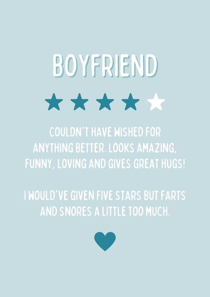 Boyfriend Review Card created by Blush Boulevard