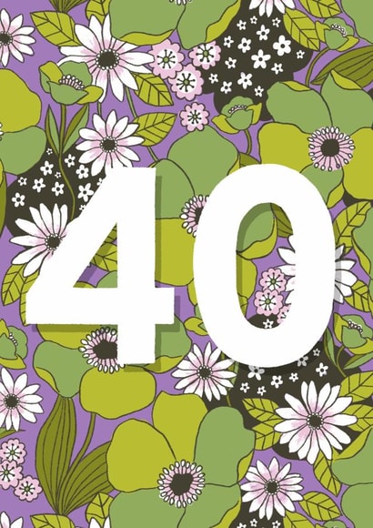 40th retro floral birthday card created by Rebecca McConnachie