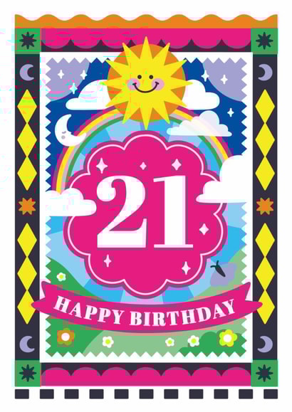 Happy Birthday Card For Friend - 21st Birthday - Rainbow, Sun, Moon & Magic created by Creative Joy