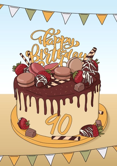 90th Birthday chocolate cake card created by Evie Garnett Designs