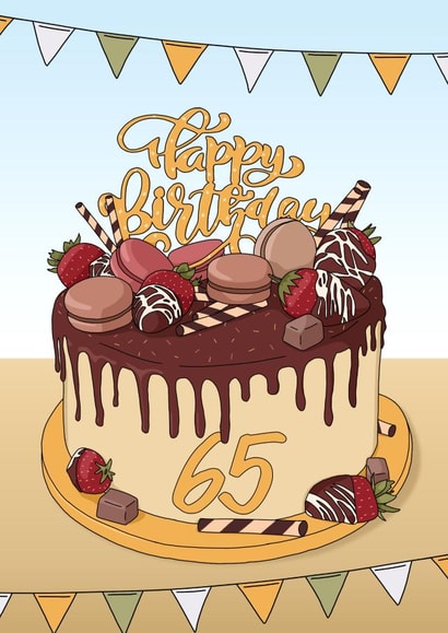 Chocolate cake 65th Birthday card created by Evie Garnett Designs
