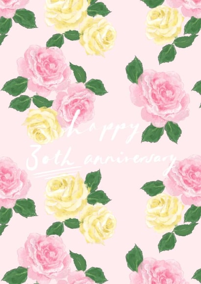 Happy 30th Anniversary Roses Illustration Card created by Honey & Velvet Studio