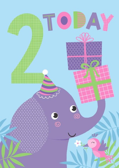 Girls Jungle themed Birthday card featuring an elephant - 2 Today created by Tanya Laporte Designs