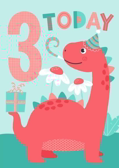 Dinosaur Birthday Card for Girls turning 3 created by Tanya Laporte Designs