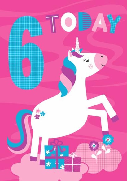 Girls 6th Birthday card featuring a pretty unicorn | thortful