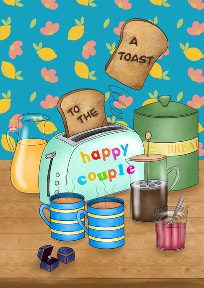 A toast to the happy couple wedding or engagement card. created by Peach Nut Studio