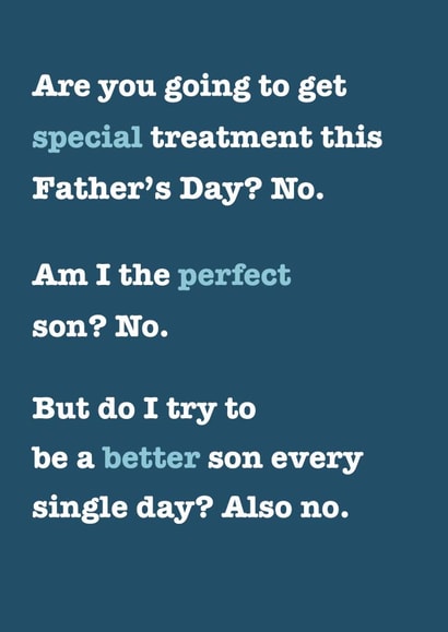 Cheeky Typography Fathers Day Card - Dad - From Son - Am I The Perfect Son? created by Pottsy Prints