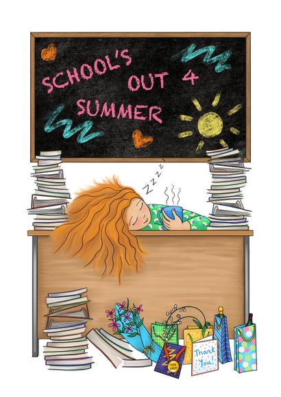 Funny thank you teacher card for the end of the school year. created by Peach Nut Studio