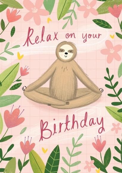 Relaxing Yoga Sloth Birthday created by Chloe Fae Designs