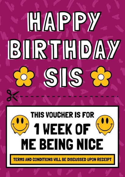 Funny Voucher Sister Birthday Card created by AbiGoLucky