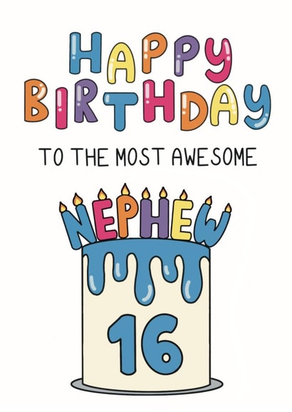 Cute 16th Birthday Card - For Nephew - Cake created by Schnauzer Scribbles