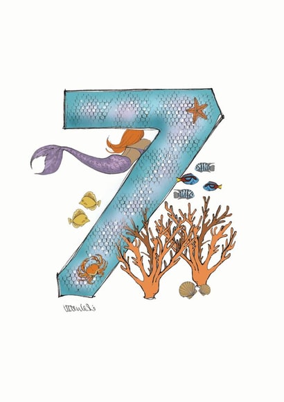 Happy 7th Birthday mermaid card created by Helen Leslie Illustrator