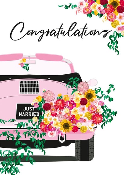 Pretty Floral Classic Car Wedding Card created by Diva Doodle Designs