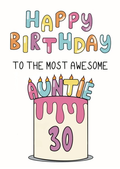 Cute 30th Birthday Card - For Auntie - Cake created by Schnauzer Scribbles