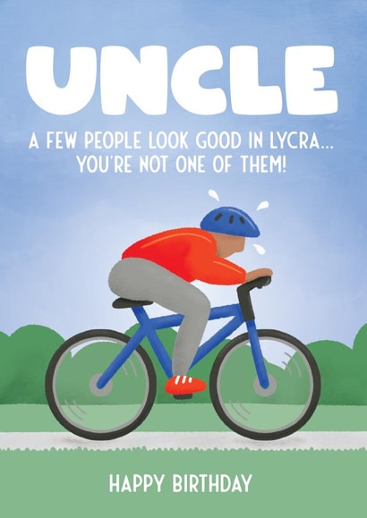 Uncle Cycling Birthday Card - Funny Lycra MAMIL - Bike Mad Uncle created by Bev O'Connor || @oconnordesign