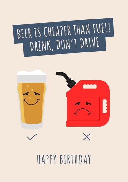 Fuel prices birthday card created by Pig + Plums