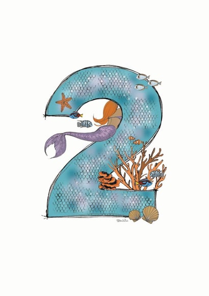 Happy 2nd Birthday illustrated mermaid card created by Helen Leslie Illustrator