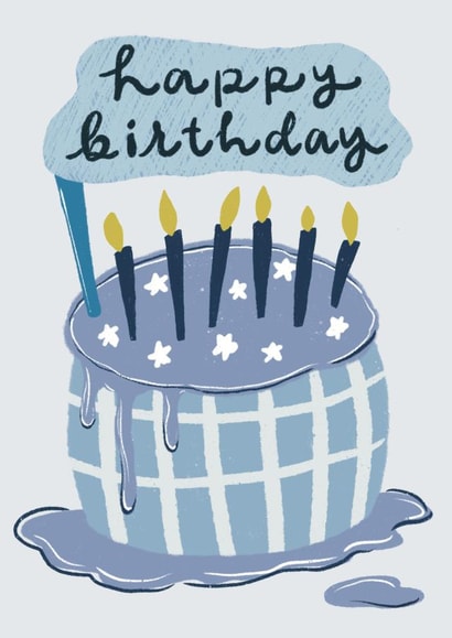 Happy Birthday Cute Blue Cake Greeting Card created by Teng Phei Yin