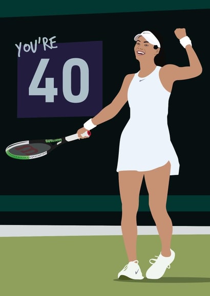 Tennis star Emma Raducanu themed 40th birthday card created by Quinton cards